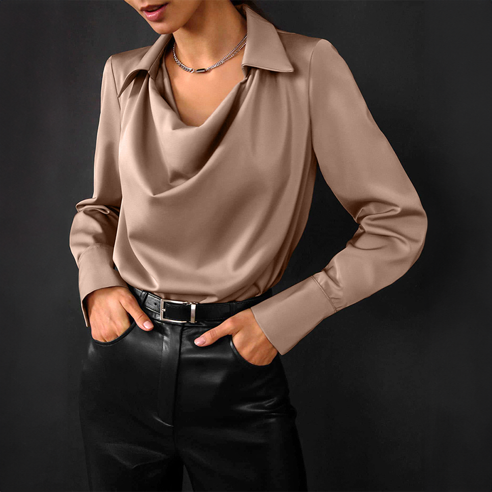 Isabel women's elegant cowl neck work blouse sleek professional silhouette draped neckline