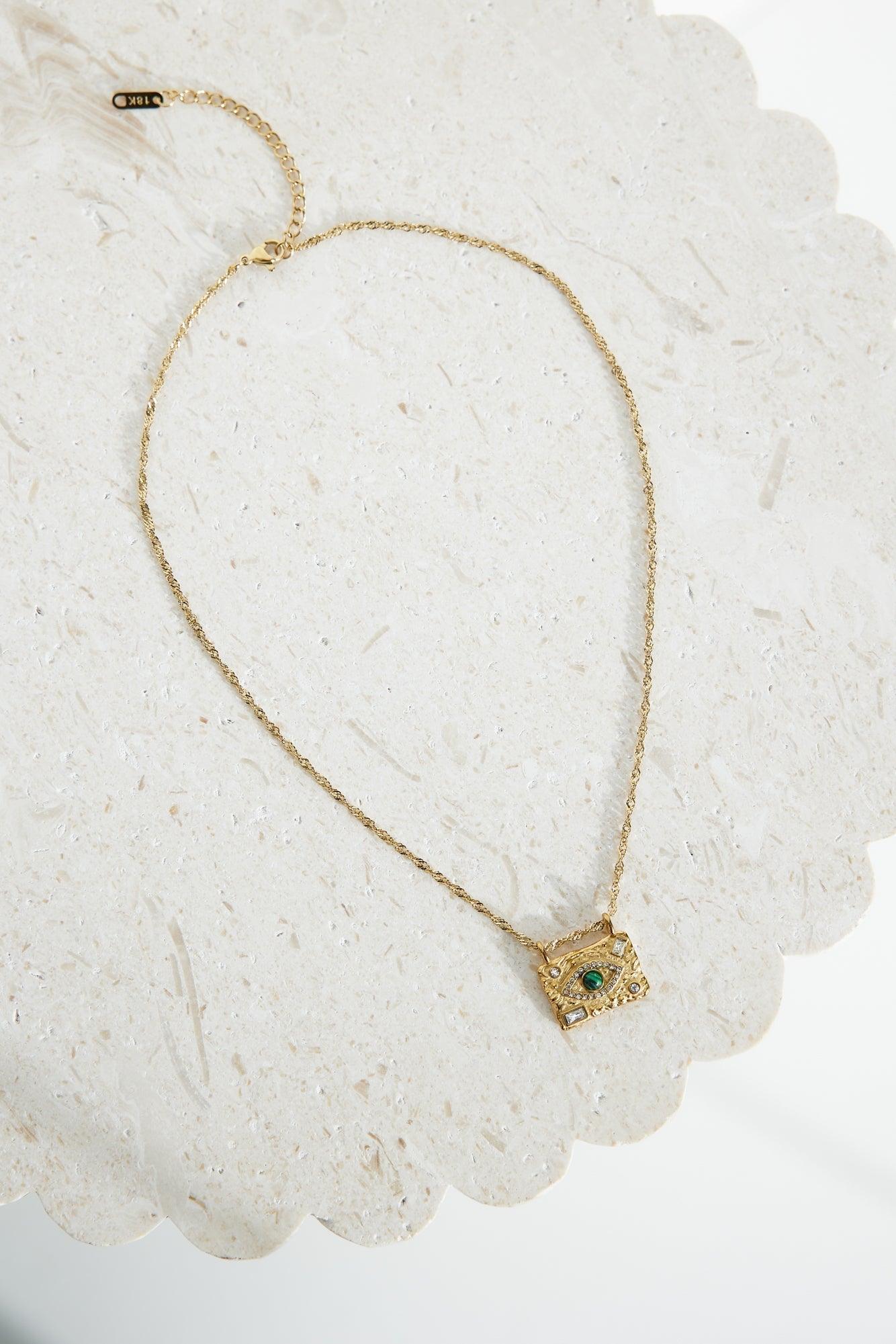 18K gold plated women's necklace with radiant gem pendant, luxury jewelry gift for everyday elegance