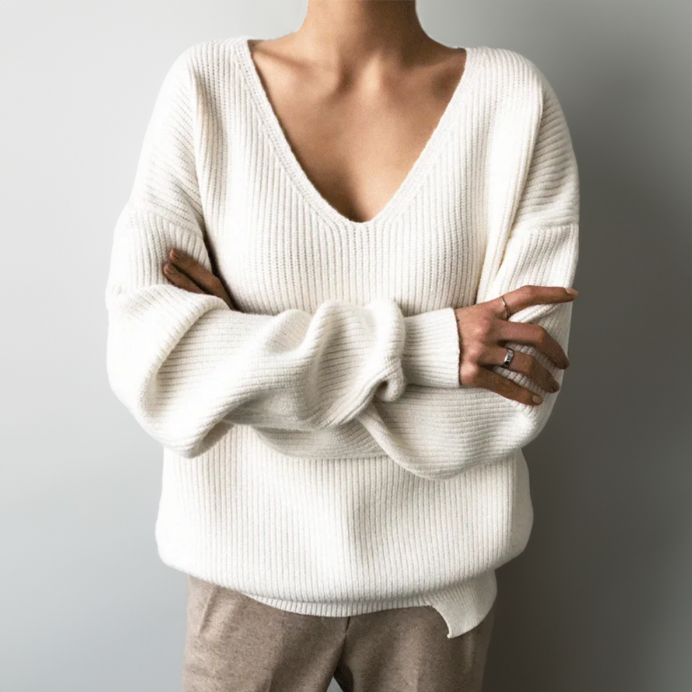 Flora women's cozy knit sweater relaxed loose fit soft breathable fabric everyday office essential