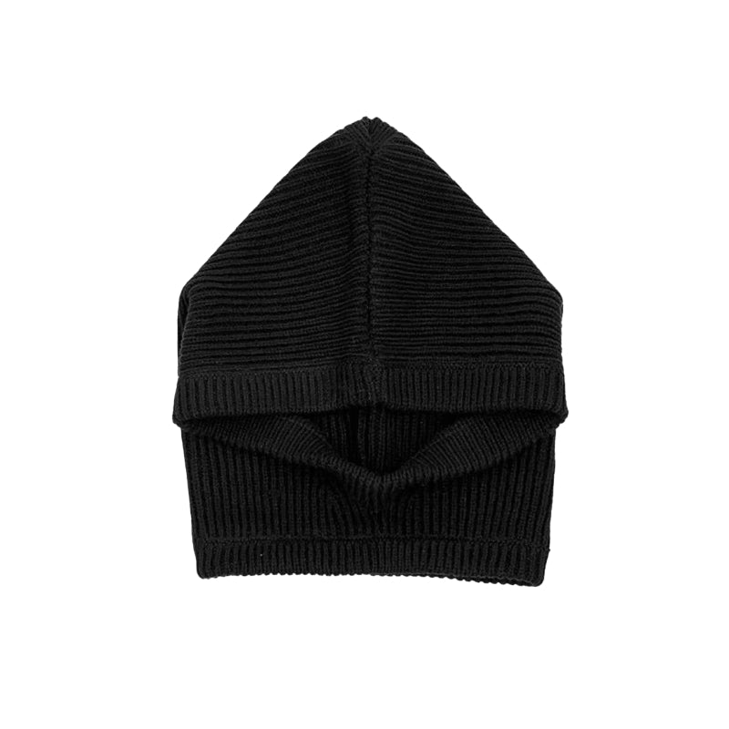 Black knit cotton balaclava hooded windproof with integrated mask coverage for urban outdoor riders