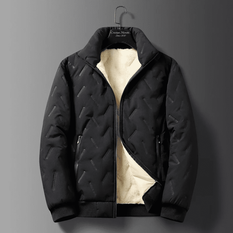 Men's quilted bomber jacket black fleece geometric quilt pattern cozy casual everyday outerwear