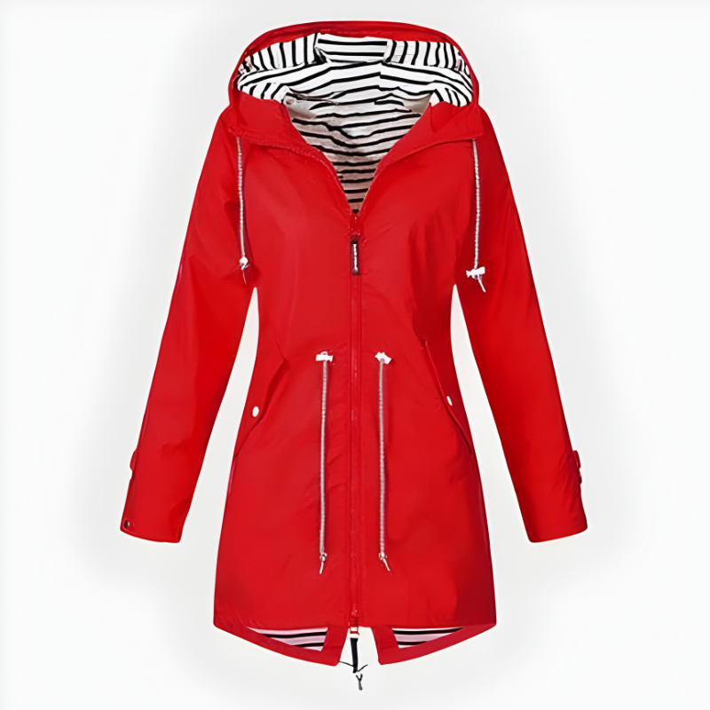 Women's long waterproof hooded rain jacket windproof durable coat full-body coverage outdoor fashion