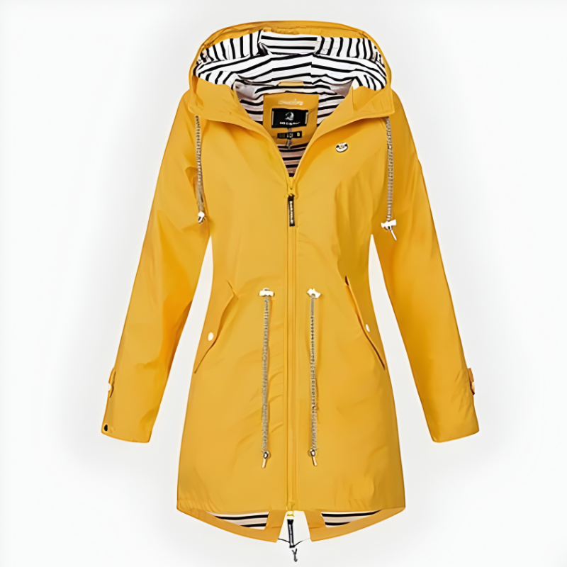 Women's long waterproof hooded rain jacket windproof durable outdoor fashion coat all weather