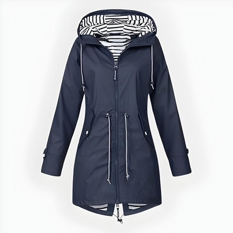 Women's long waterproof hooded rain jacket windproof durable outdoor fashion coat all weather
