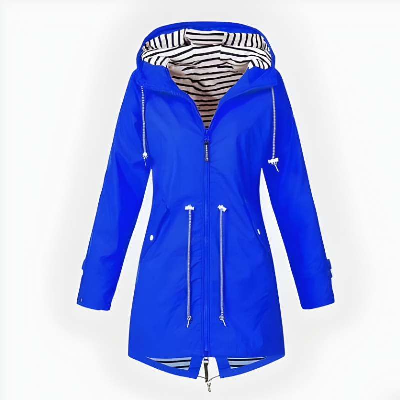 Women's long waterproof hooded rain jacket windproof durable outdoor fashion coat all weather