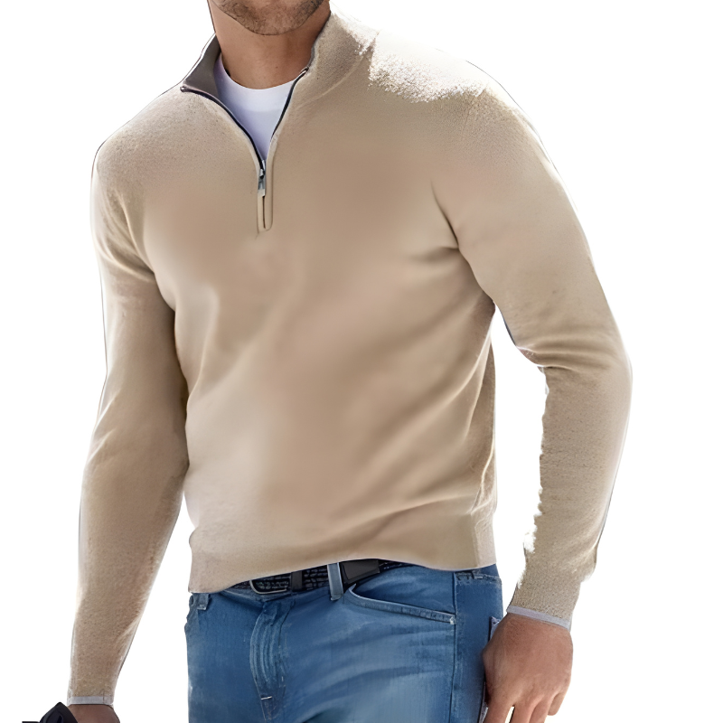 Men's cashmere zip-up sweater by Urbann Vibe, slim business casual fit with premium soft fabric