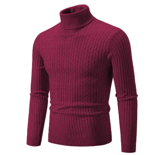 Men's classic knit turtleneck sweater in neutral tone, slim fit with signature high collar for winter warmth