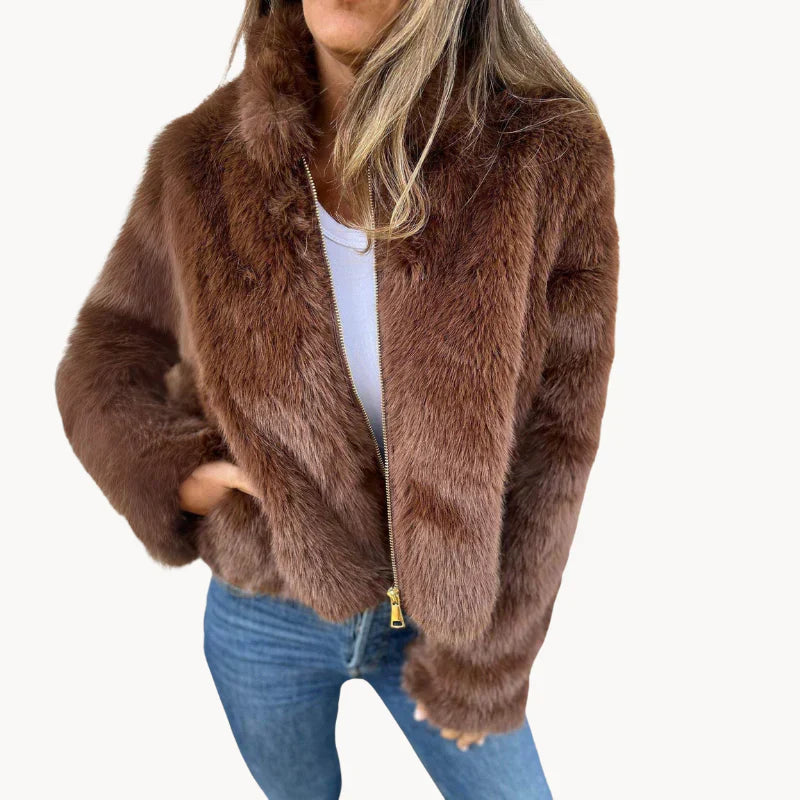 Women's luxurious plush fur coat elegant style warm sustainable faux fur cold weather fashion