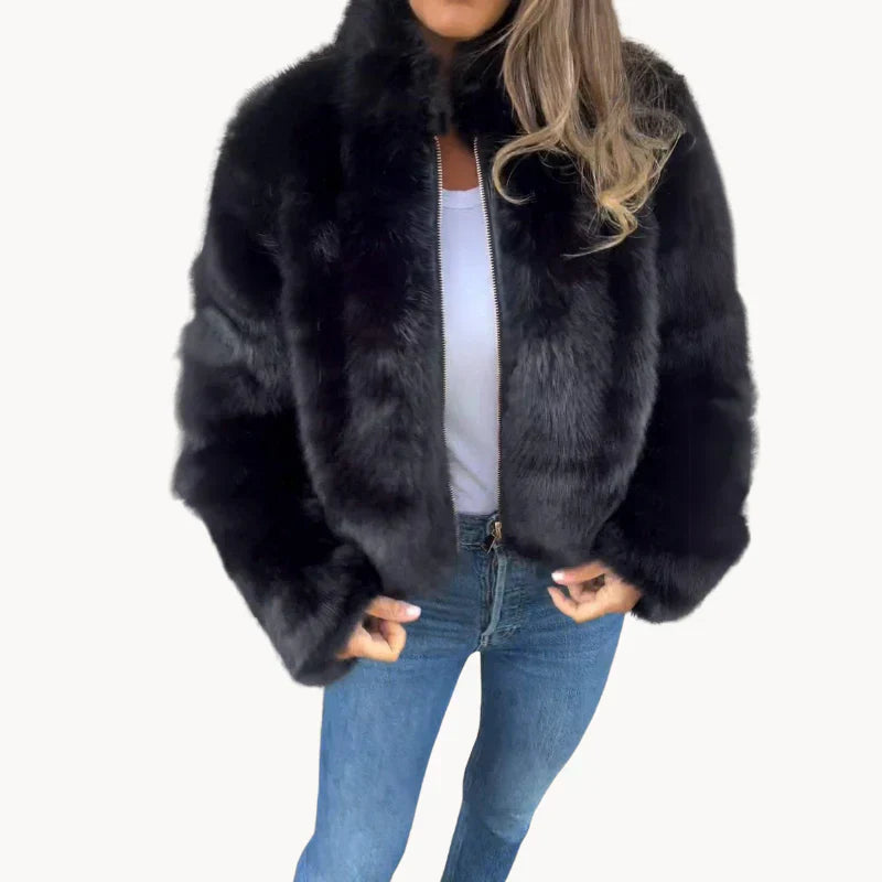 Women's luxurious plush fur coat elegant style warm sophisticated cold weather faux fur premium look