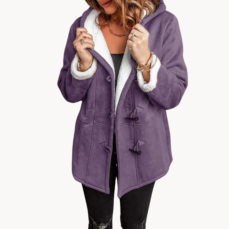 Women's gray hooded fleece jacket with cozy relaxed fit and sustainable easy-care fabric