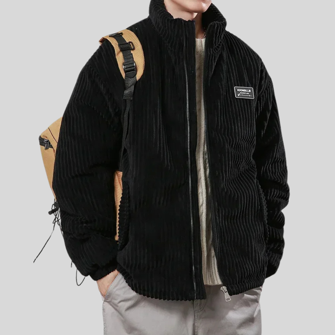 Men's brown corduroy jacket relaxed fit with modern silhouette, durable everyday casual wear