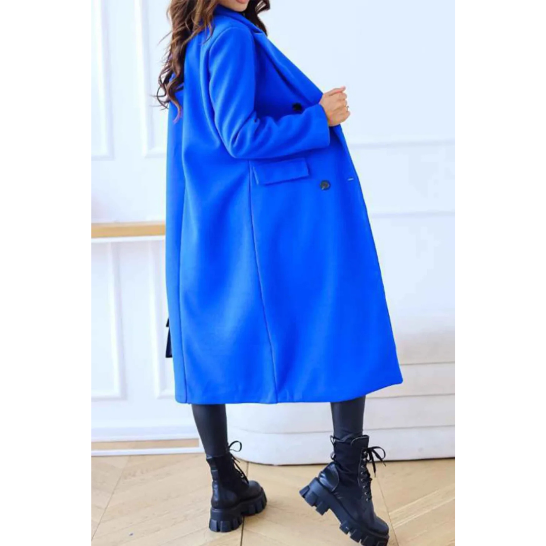 Women's oversized wool-blend long coat double-breasted front timeless elegant silhouette