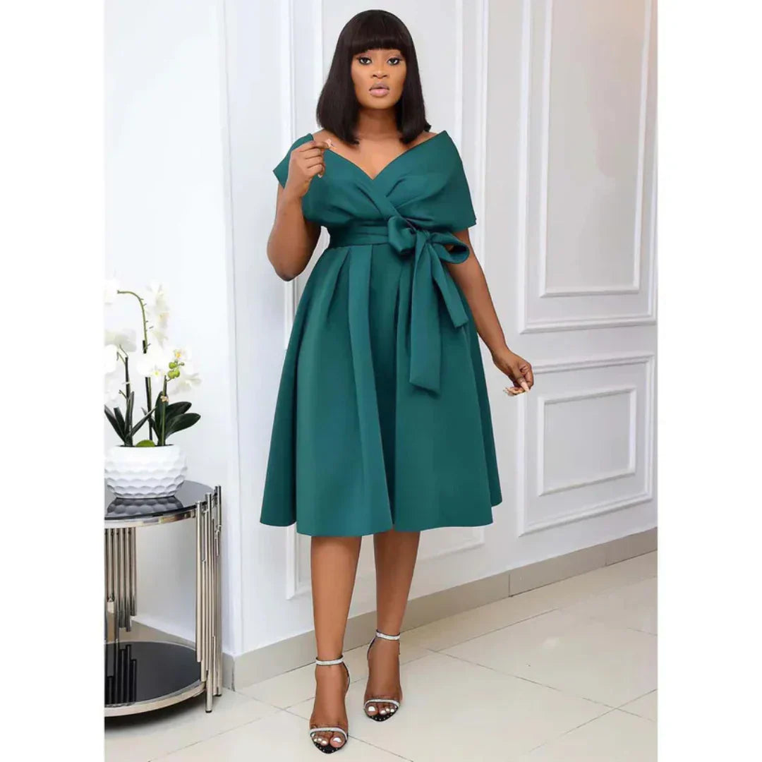 Women's elegant mini A-line dress with short sleeves, flattering silhouette for versatile occasion wear