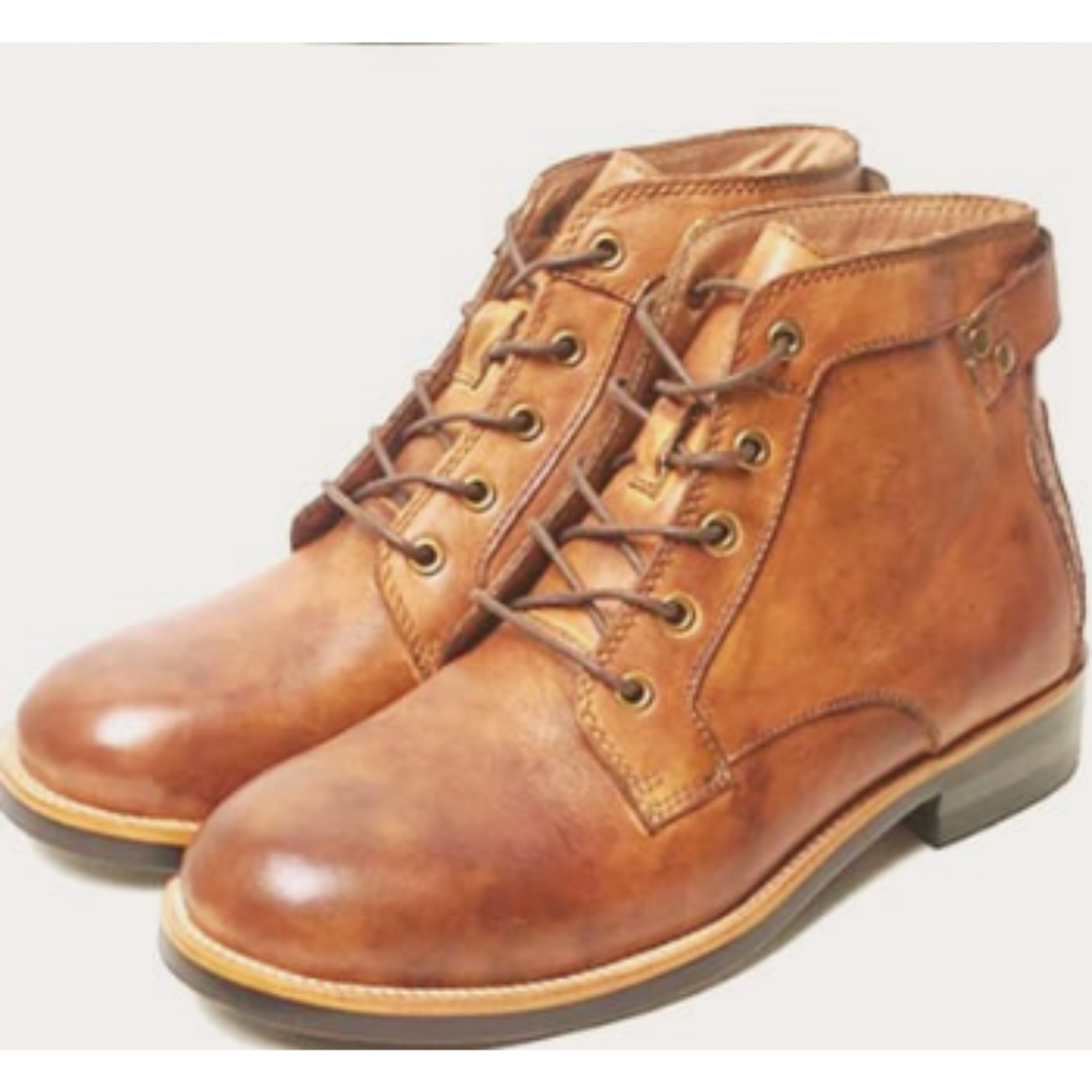Men's black lace-up ankle boots low block heel sleek formal casual leather-look style