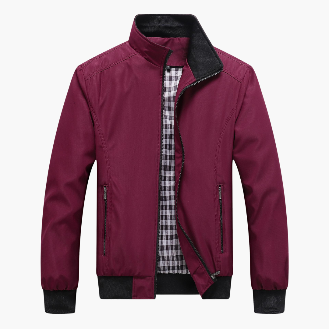 Men's slim fit bomber jacket modern sporty style structured silhouette lightweight versatile outerwear
