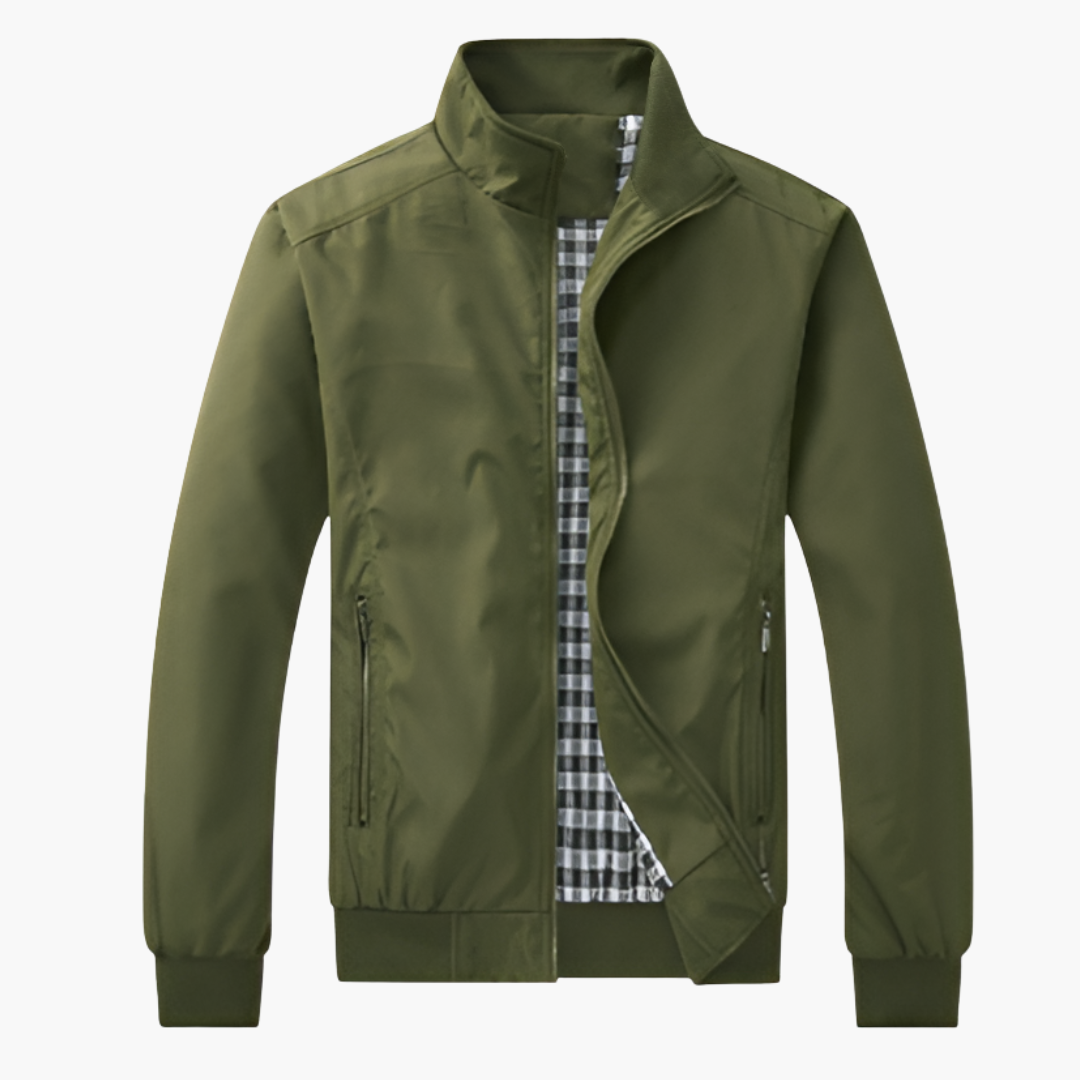 Men's slim fit bomber jacket modern structured silhouette lightweight versatile spring autumn outerwear