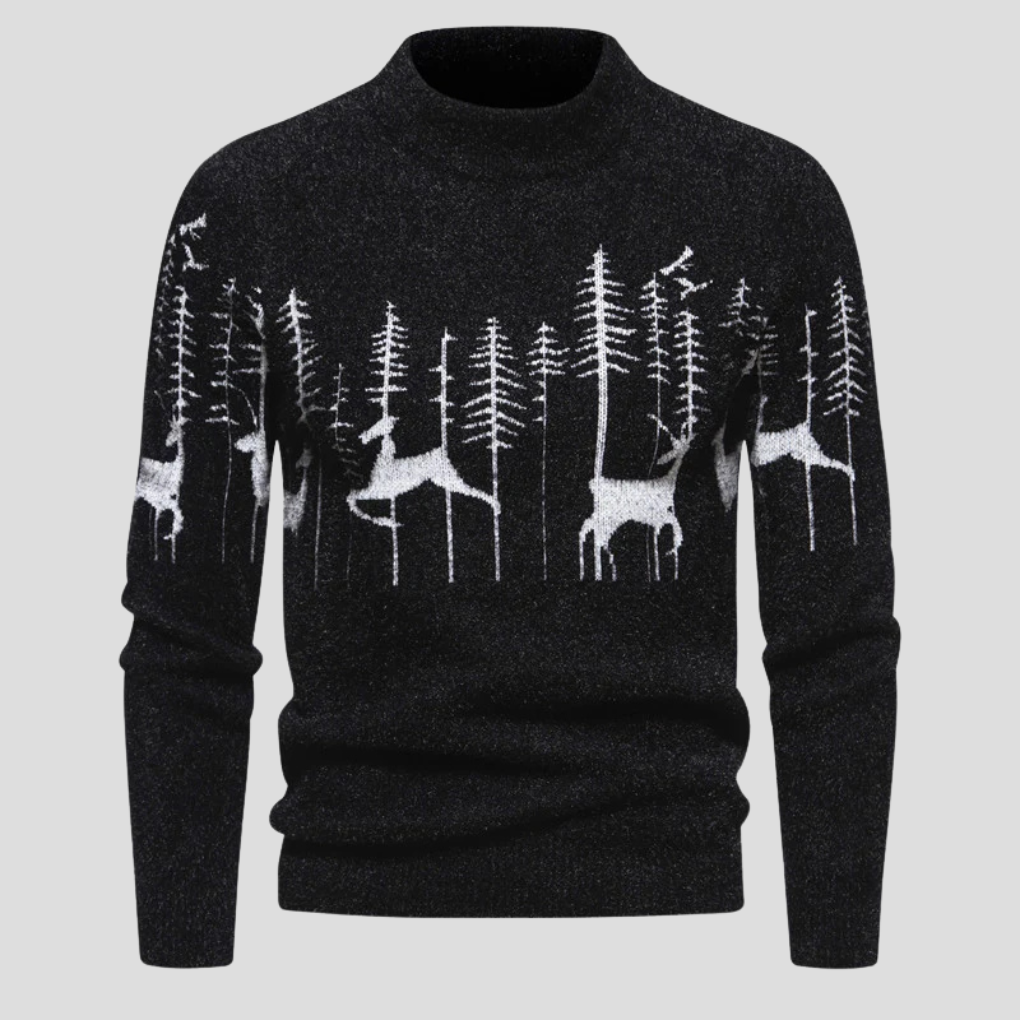 Men's Cameron forest deer pattern sweater cozy green winter knit relaxed-fit warm layering piece