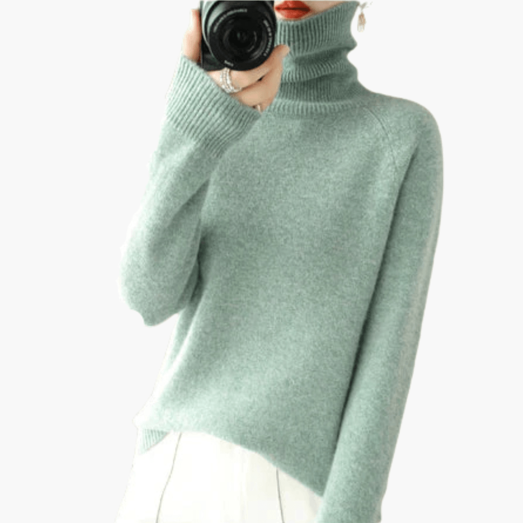 Women's cozy turtleneck knit sweater long sleeves slim fit high neckline winter essential