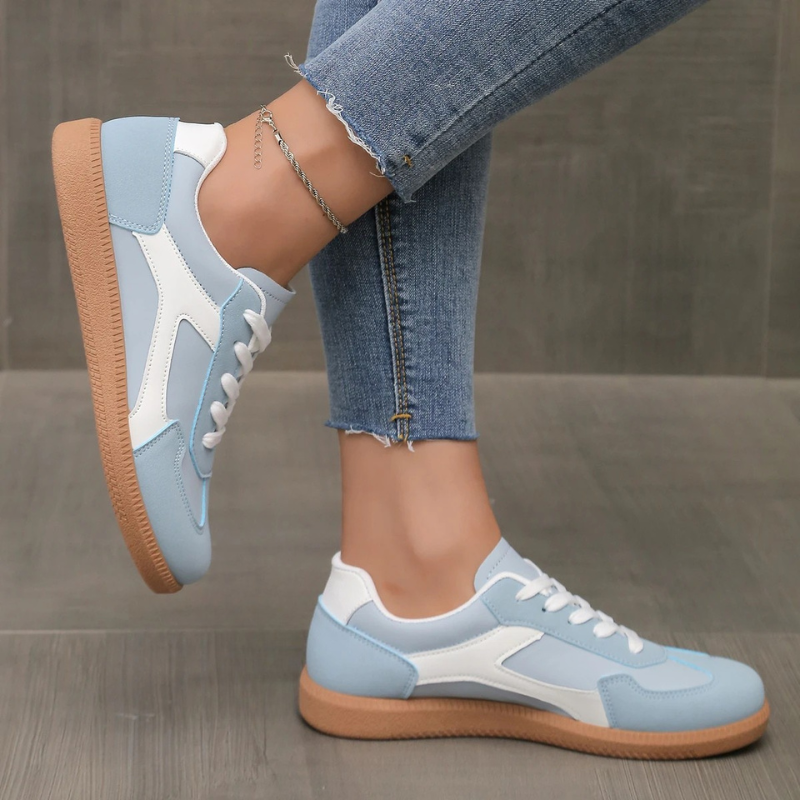 Women's color block lace-up sneakers casual style with vibrant multi-tone design for all-day comfort