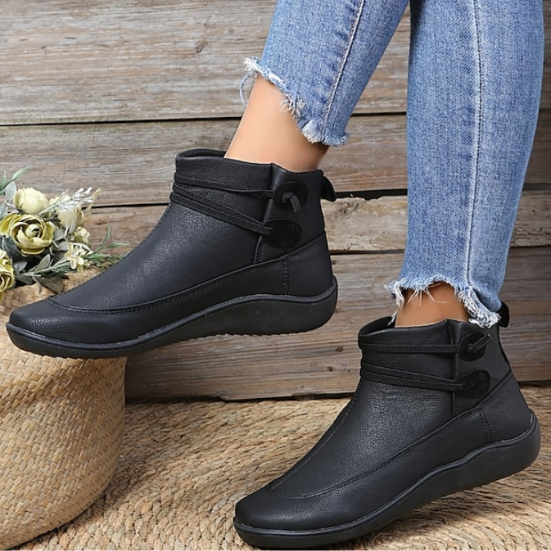 Women's waterproof ankle boots with adjustable straps, orthopedic sole, all-weather casual style