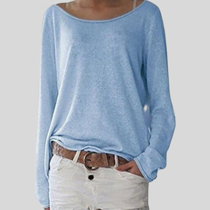 Women's lightweight round neck sweater in elegant knitwear, slim layering silhouette, sustainable easy-care fabric