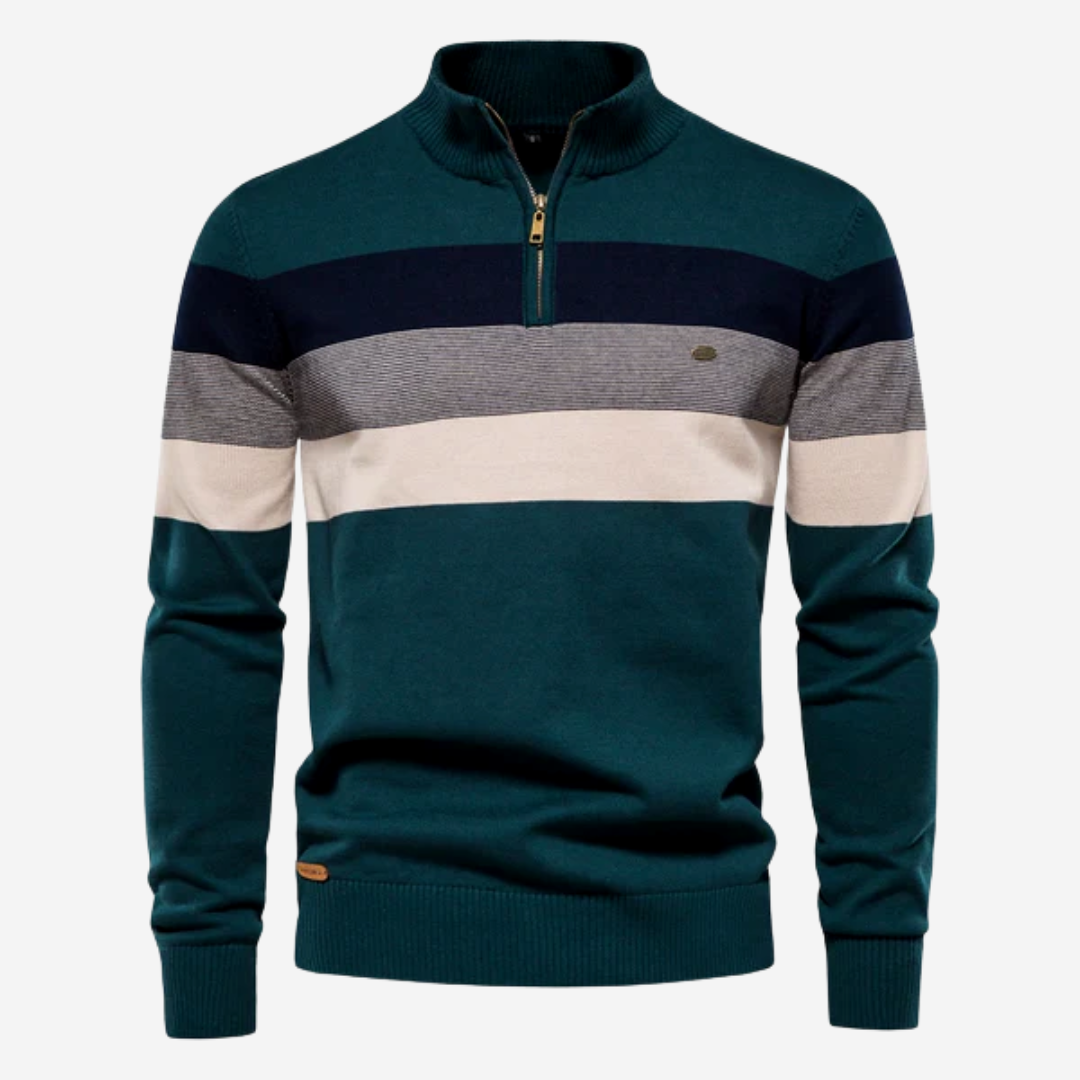 Men's striped half-zip sweater versatile layering pullover with adjustable neckline