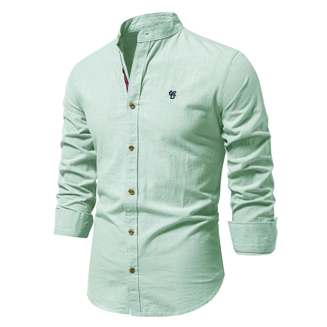 Folk-inspired cotton shirt with traditional embroidered design, modern cut, breathable everyday wear