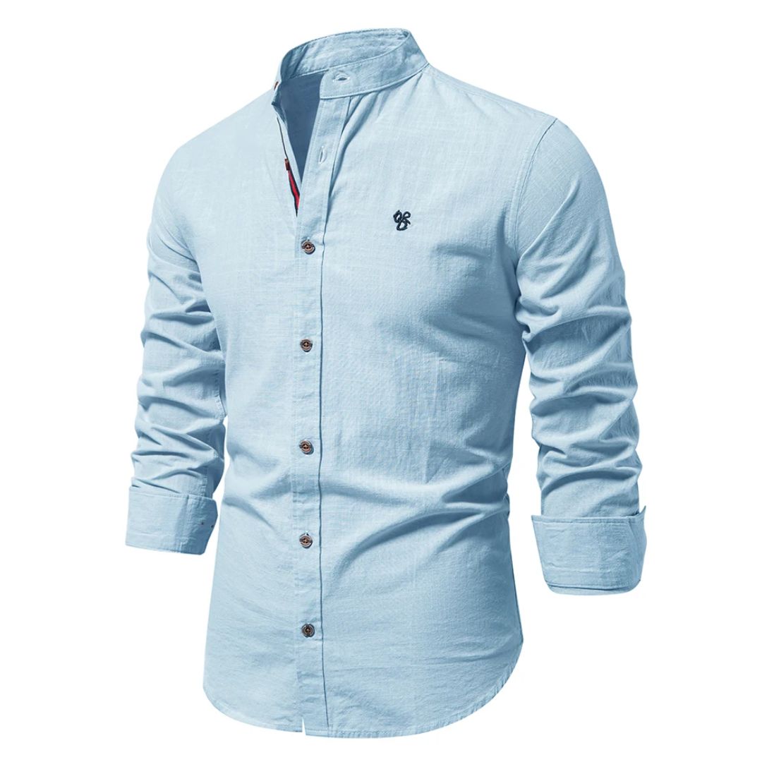 Folk-inspired cotton shirt with traditional embroidered design, modern slim cut, breathable everyday wear