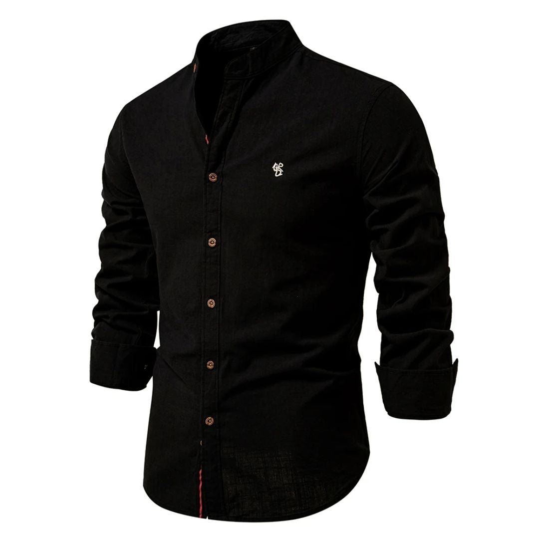 Folk-inspired cotton shirt with traditional embroidered design, modern slim cut, breathable everyday wear