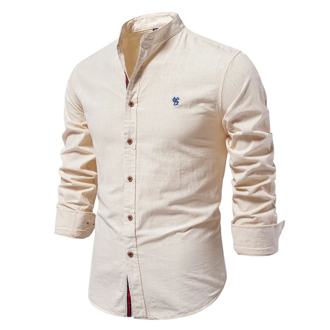 Folk-inspired cotton shirt with traditional embroidered design, modern relaxed fit, breathable everyday wear