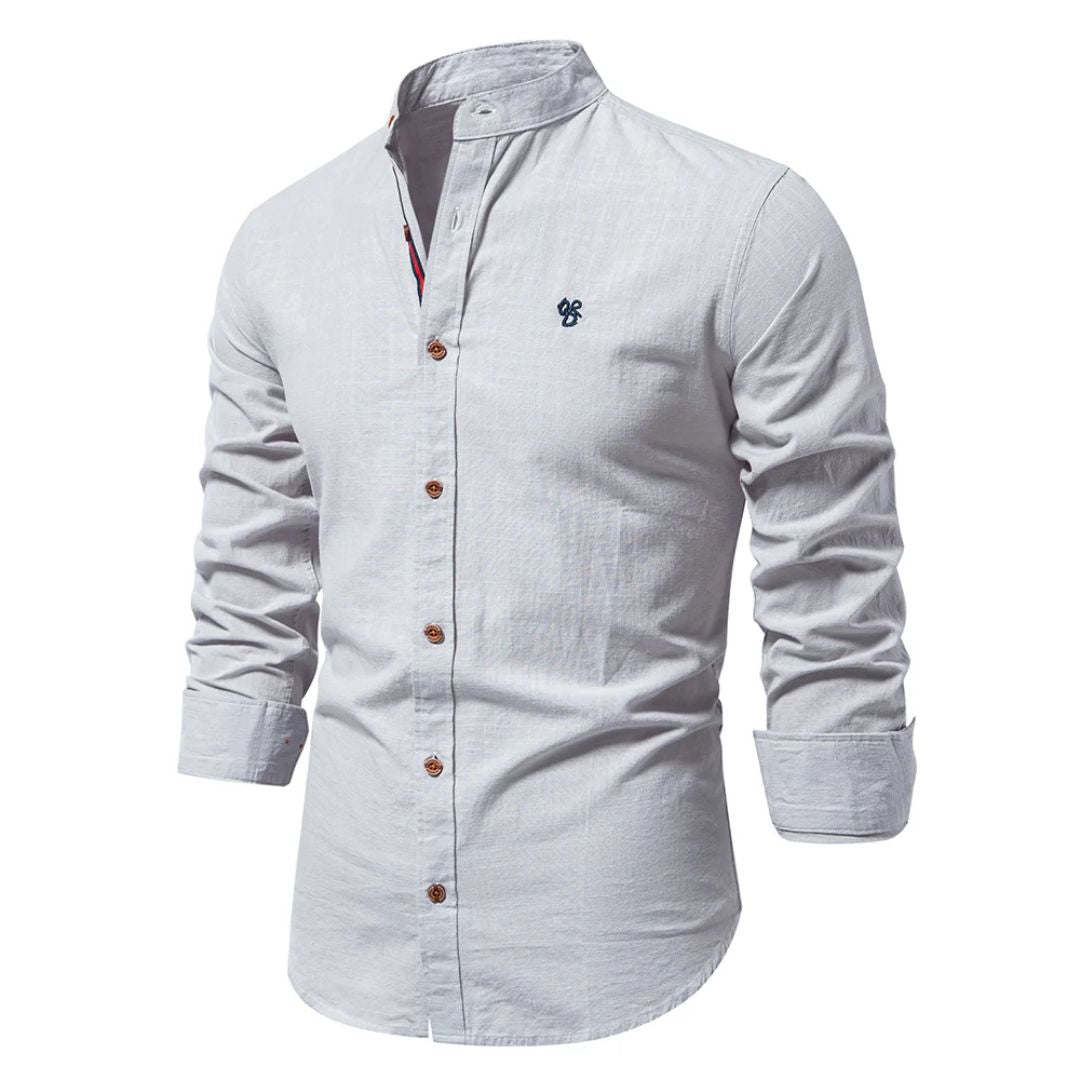 Folk-inspired cotton shirt with traditional embroidered design, modern slim cut, breathable everyday wear