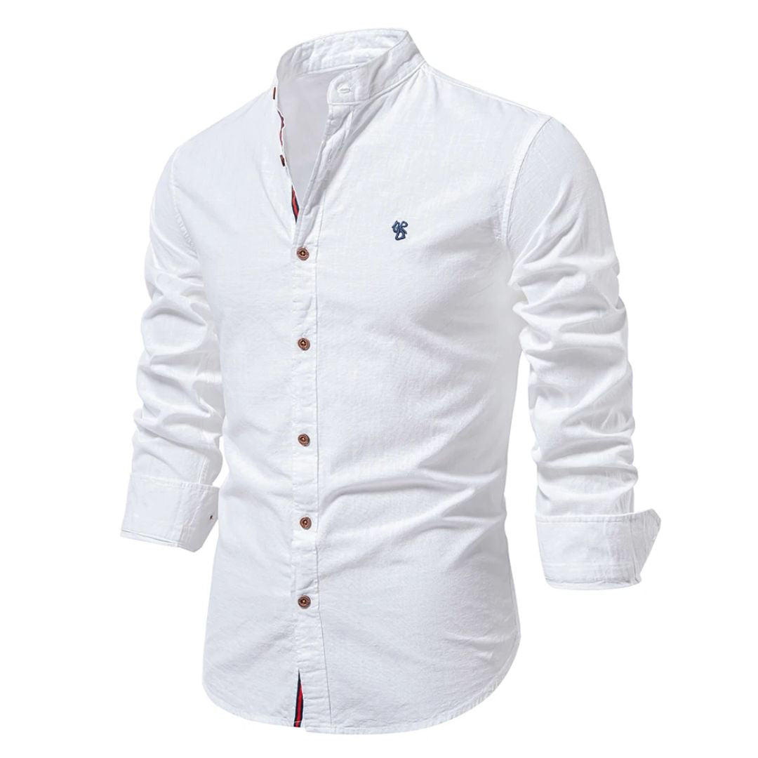 Folk-inspired cotton shirt with traditional embroidered design, modern slim cut, breathable everyday wear