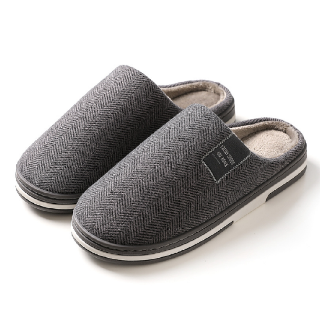 Men's slip-on slippers herringbone pattern cushioned insole indoor comfort casual house footwear