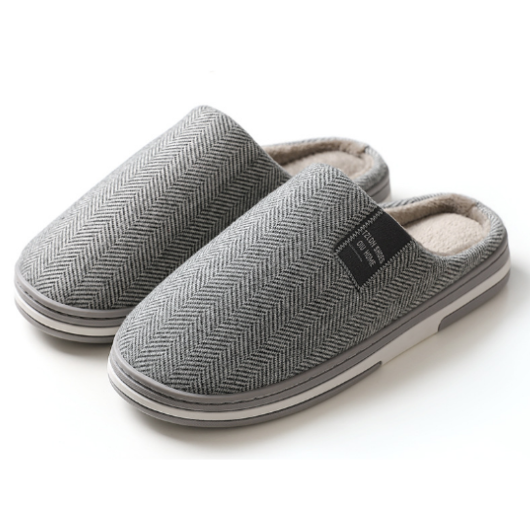 Men's slip-on slippers herringbone pattern cushioned insole indoor comfort casual house footwear