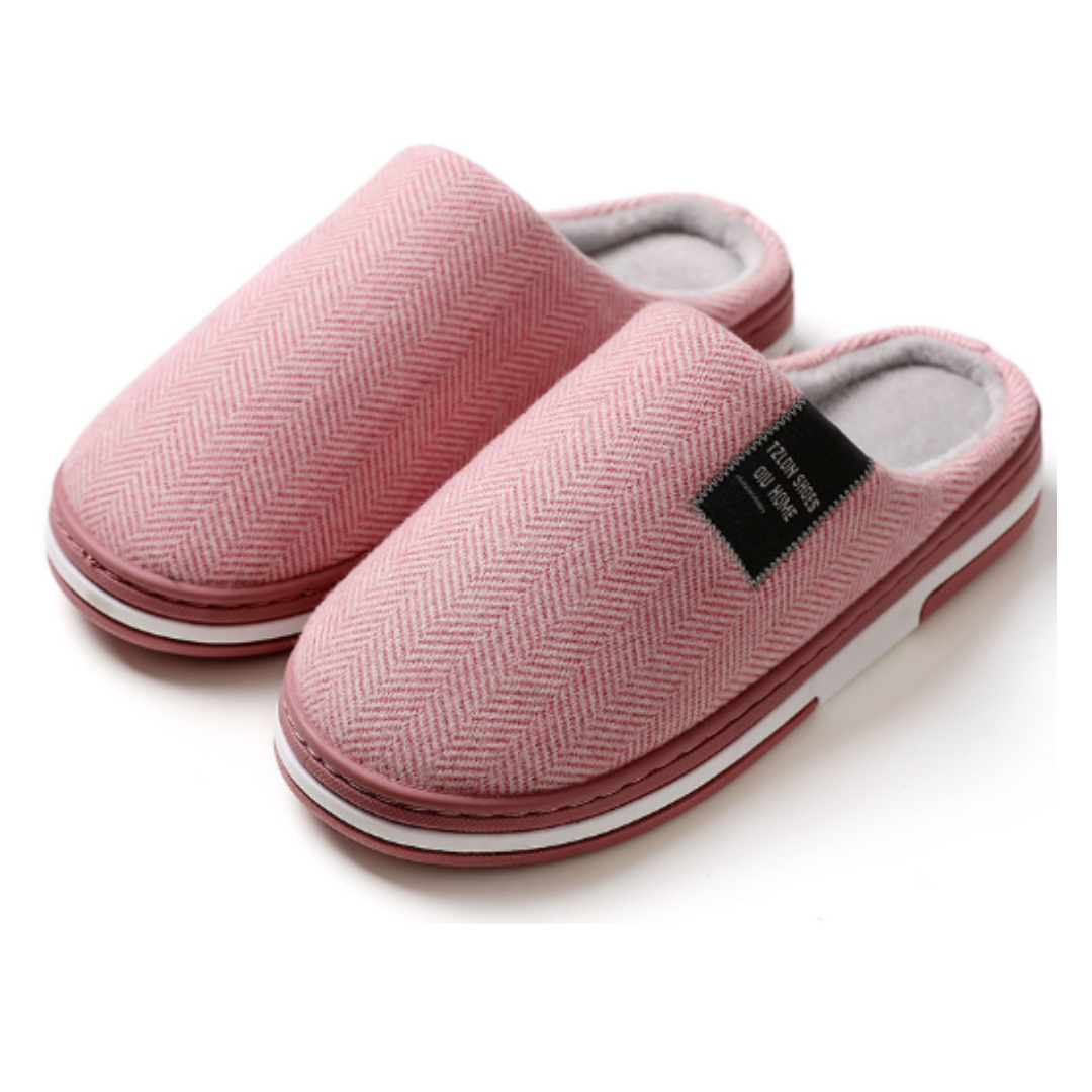 Men's gray herringbone slip-on slippers with cushioned insole for ultimate indoor comfort