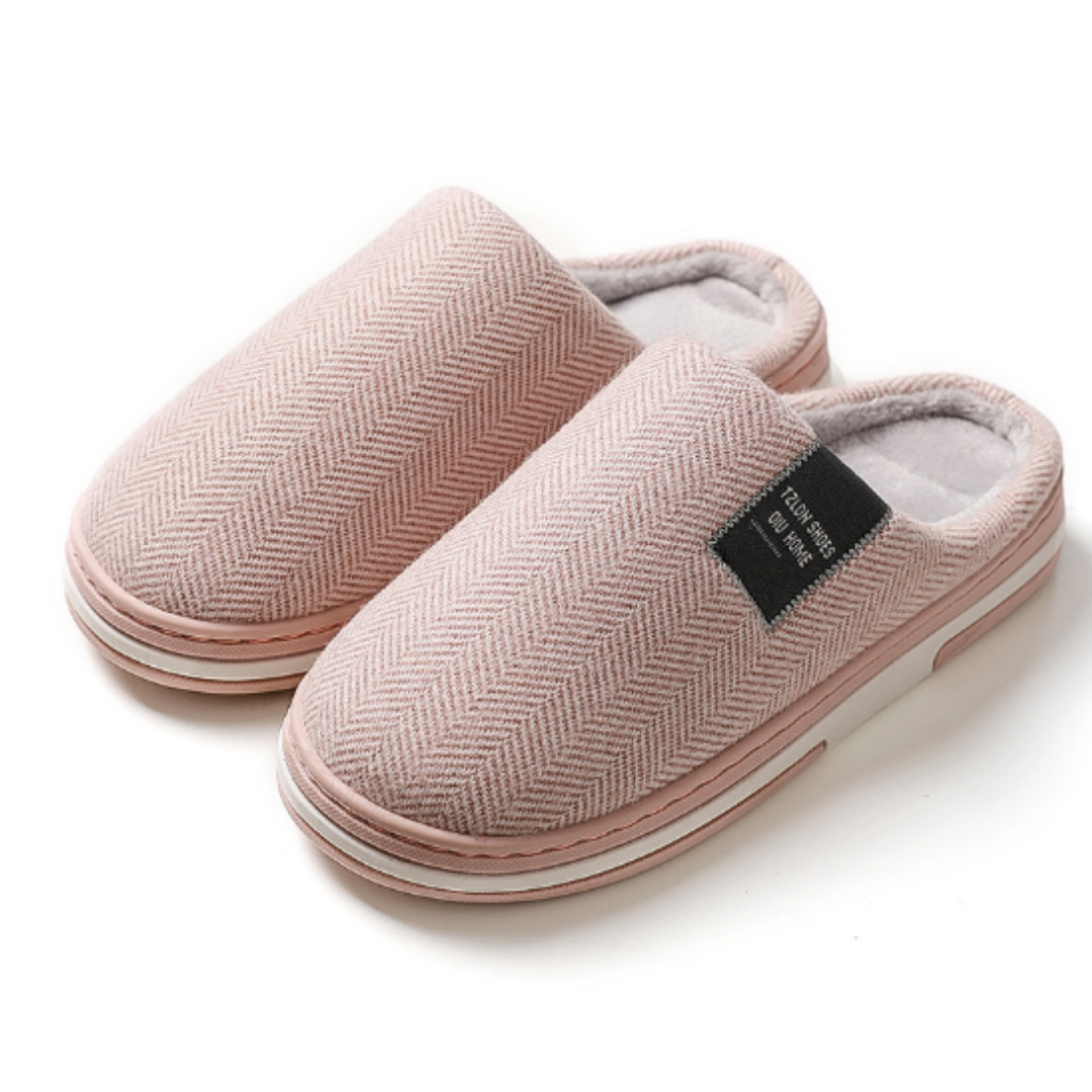 Men's slip-on slippers herringbone pattern cushioned insole indoor comfort classic textured style