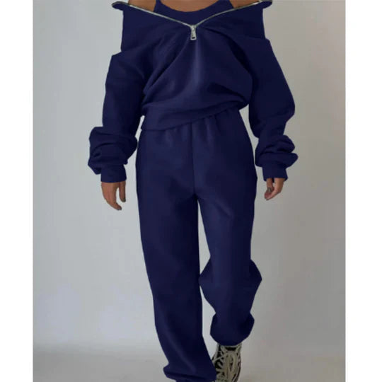 Women's light gray zip-up tracksuit set, soft breathable fabric, relaxed fit for active wear