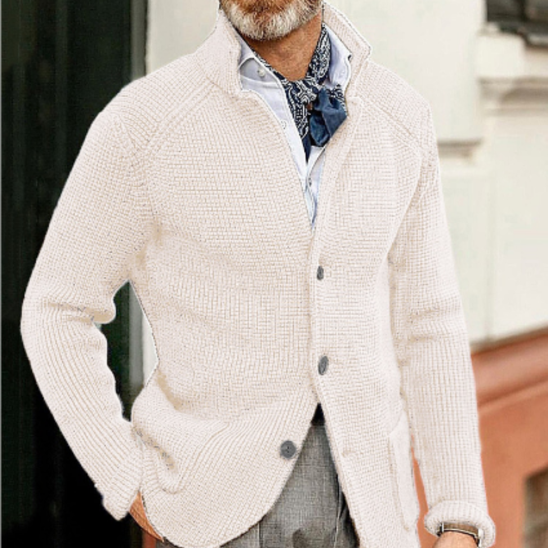 Men's knitted cardigan warm winter layer cozy durable cold weather contemporary silhouette
