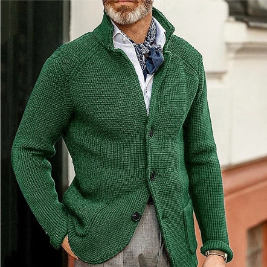 Men's knitted cardigan warm winter layer cozy durable cold weather contemporary silhouette