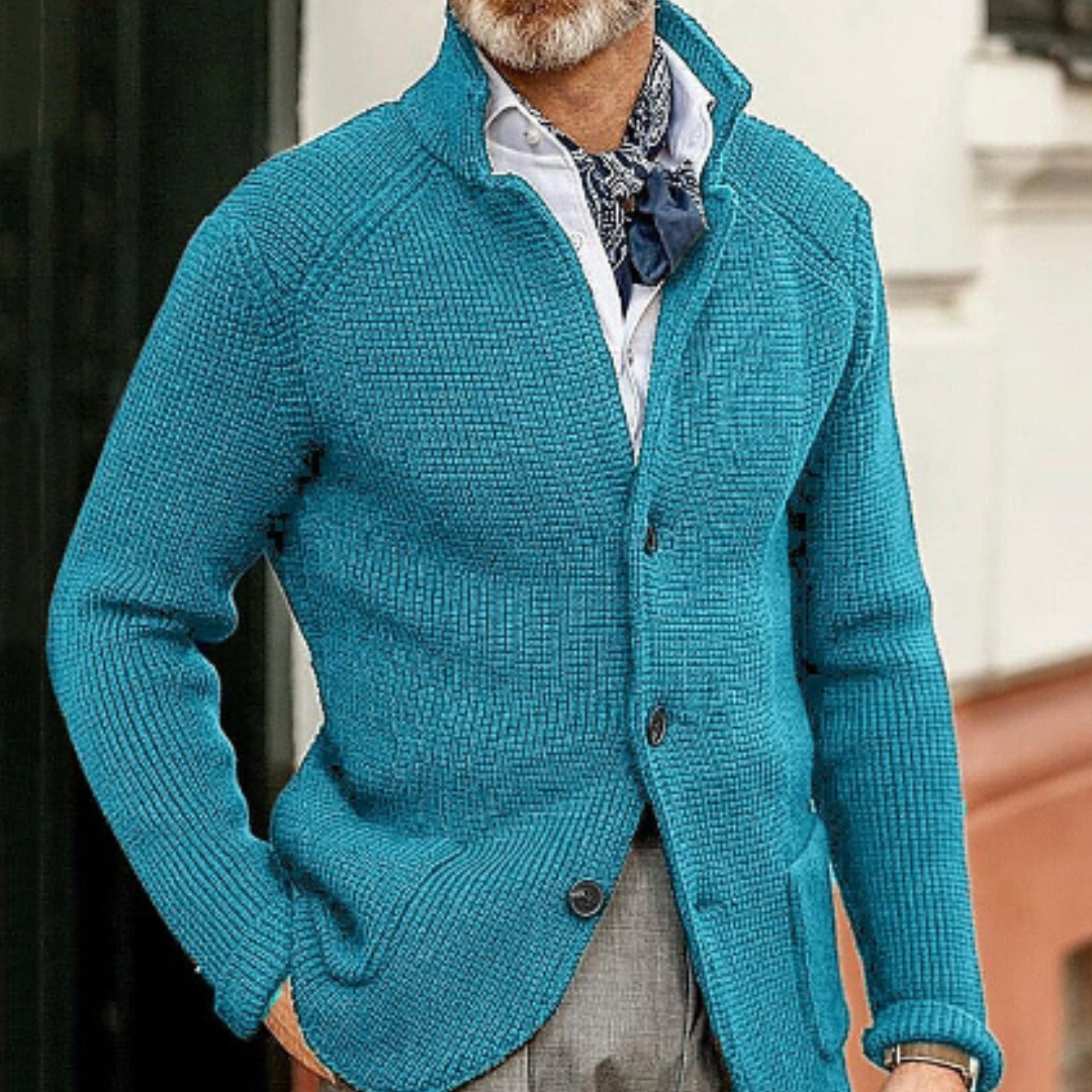 Men's knitted cardigan warm winter layer cozy durable contemporary silhouette cold weather style