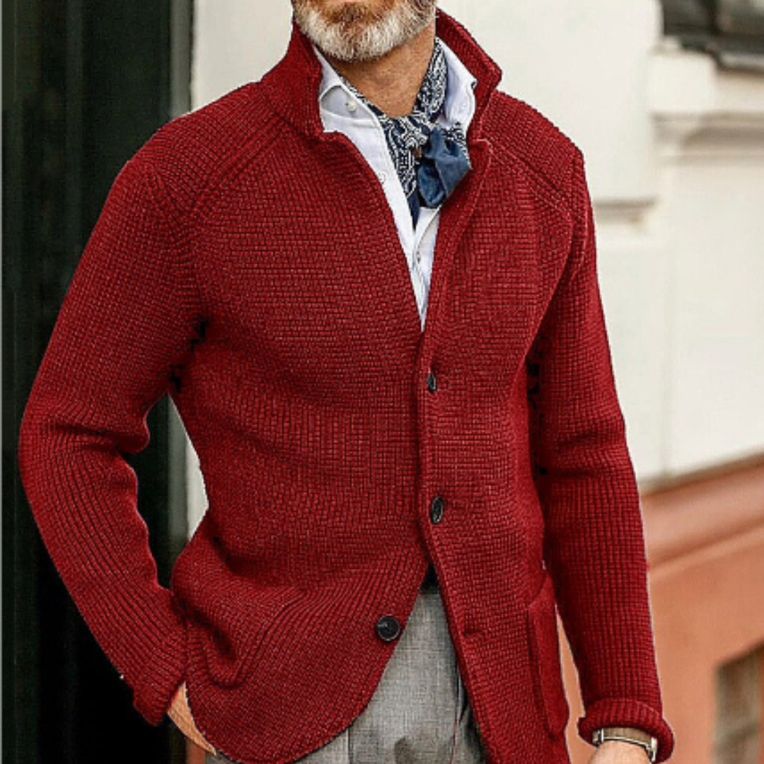Men's knitted cardigan warm winter layer cozy durable cold weather contemporary silhouette