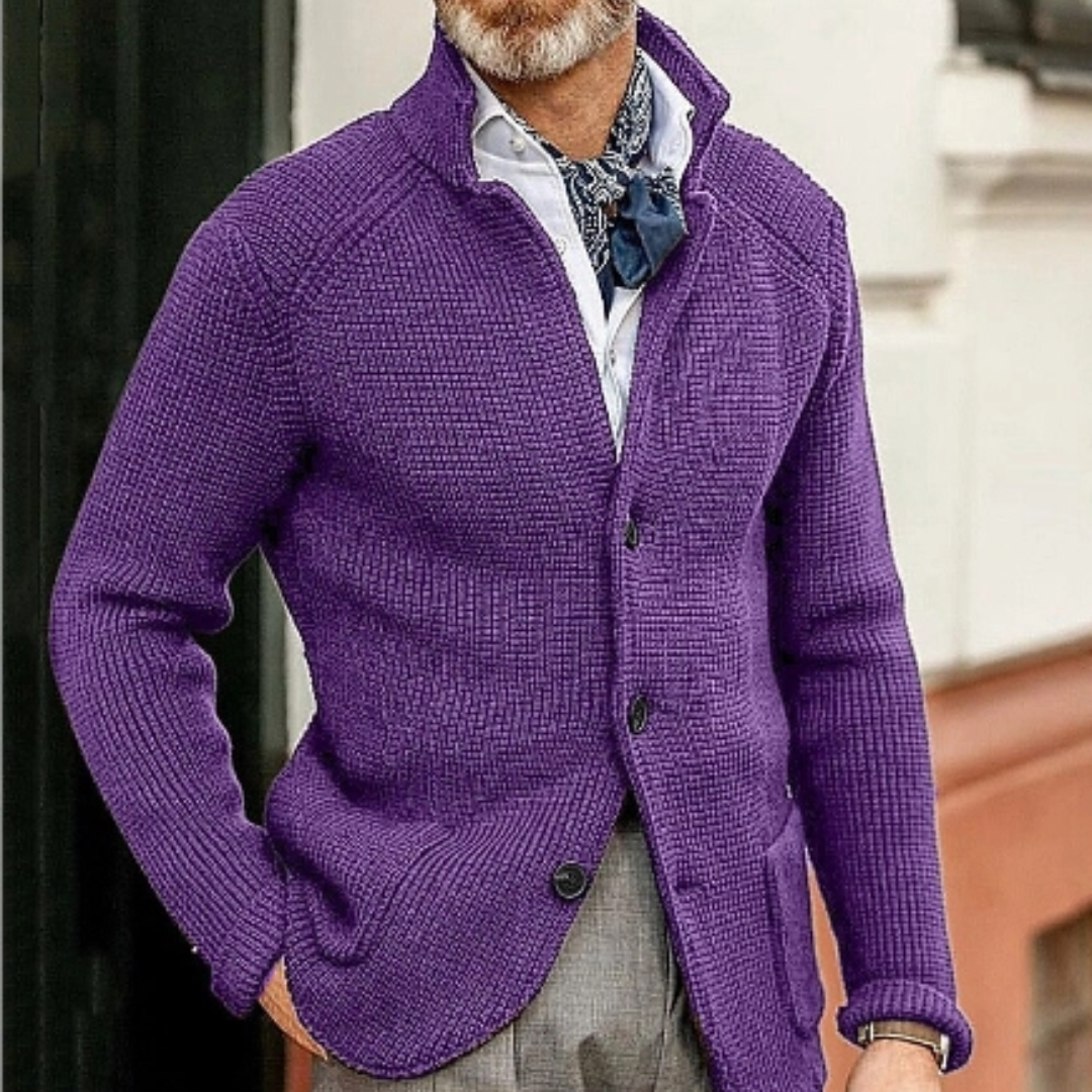 Men's knitted cardigan warm winter layer cozy durable cold weather contemporary silhouette