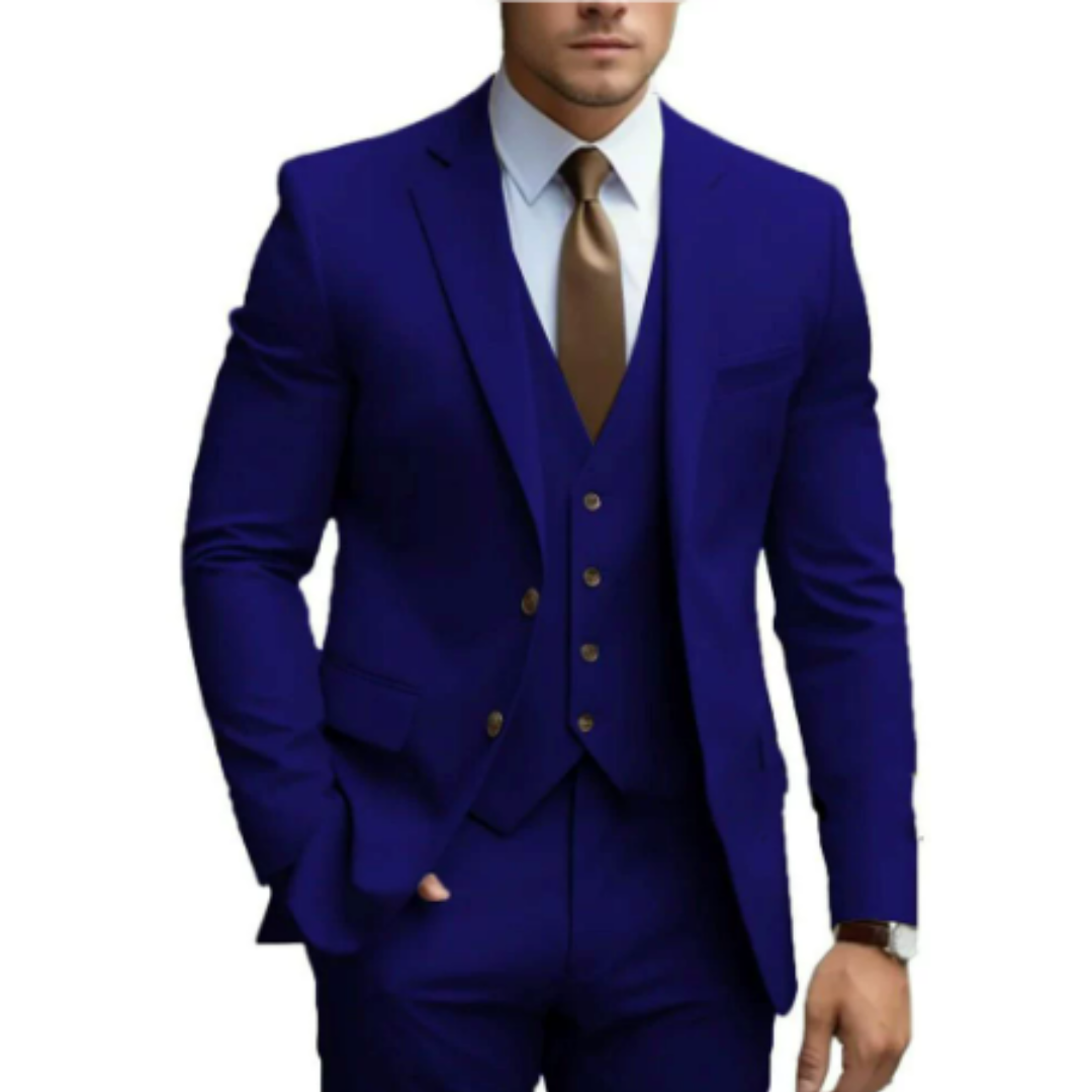 Men's slim fit three-piece suit shawl collar formal set jacket vest trousers elegant dapper look