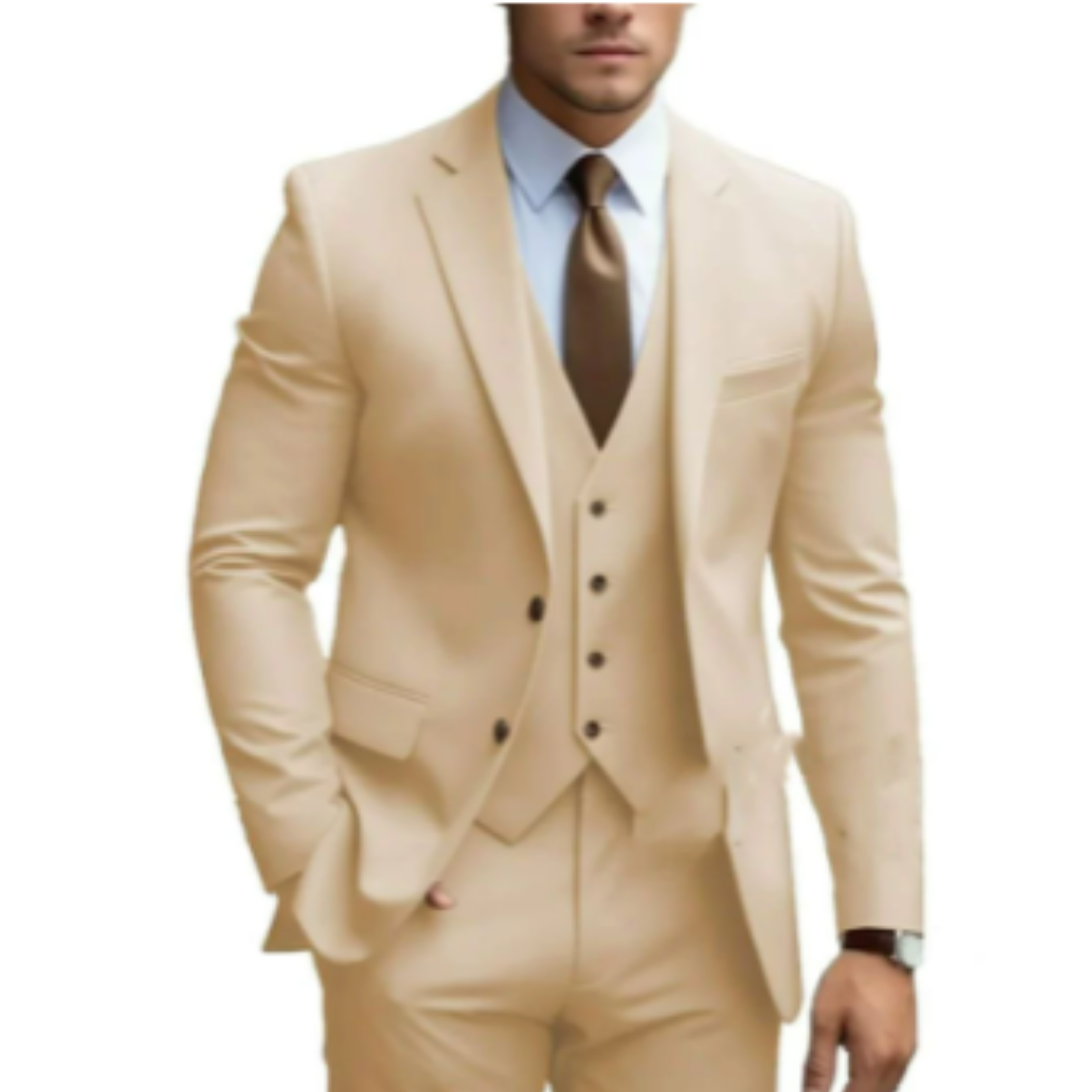 Men's slim fit three-piece suit shawl collar jacket vest trousers formal elegant dapper look