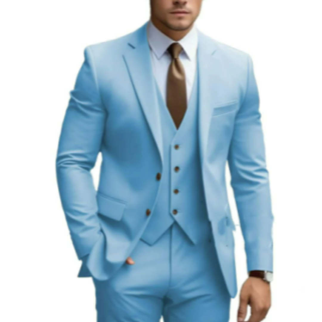 Men's slim fit three-piece suit shawl collar formal set jacket vest trousers elegant dapper look