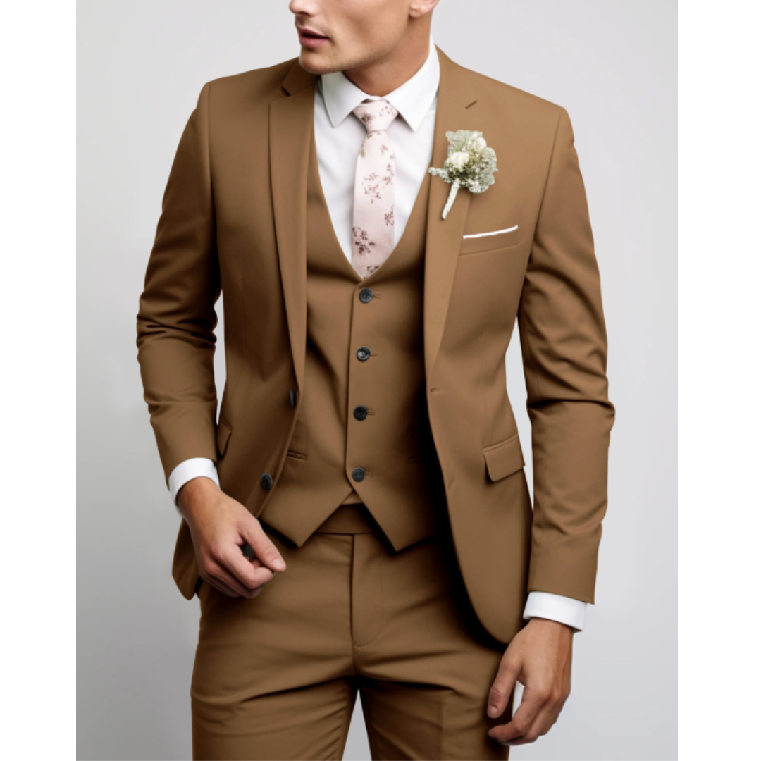 Men's slim fit three-piece suit jacket vest trousers elegant formal wedding guest eventwear