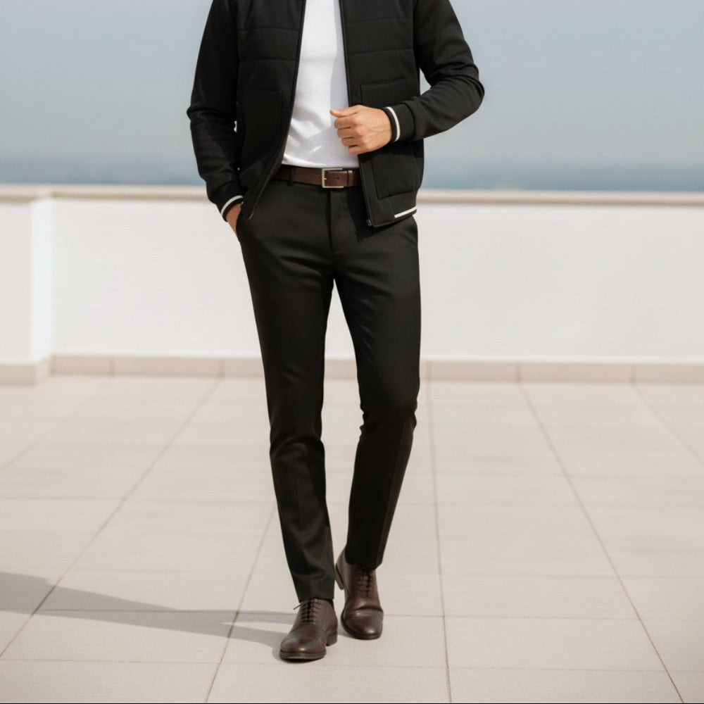 Men's slim fit cotton trousers neutral tone straight-cut soft touch fabric for office and city wear
