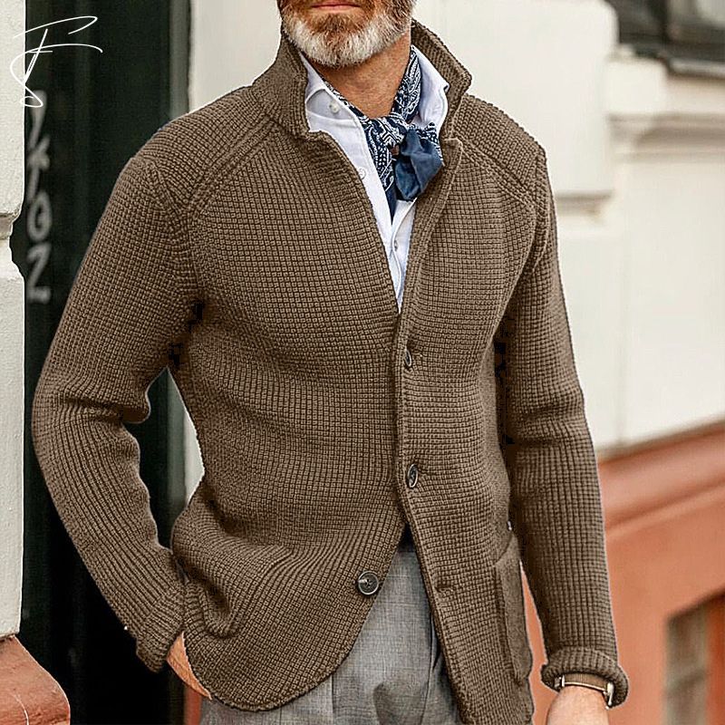 Men's structured cotton cardigan smart casual layering piece with button-front closure all-season comfort