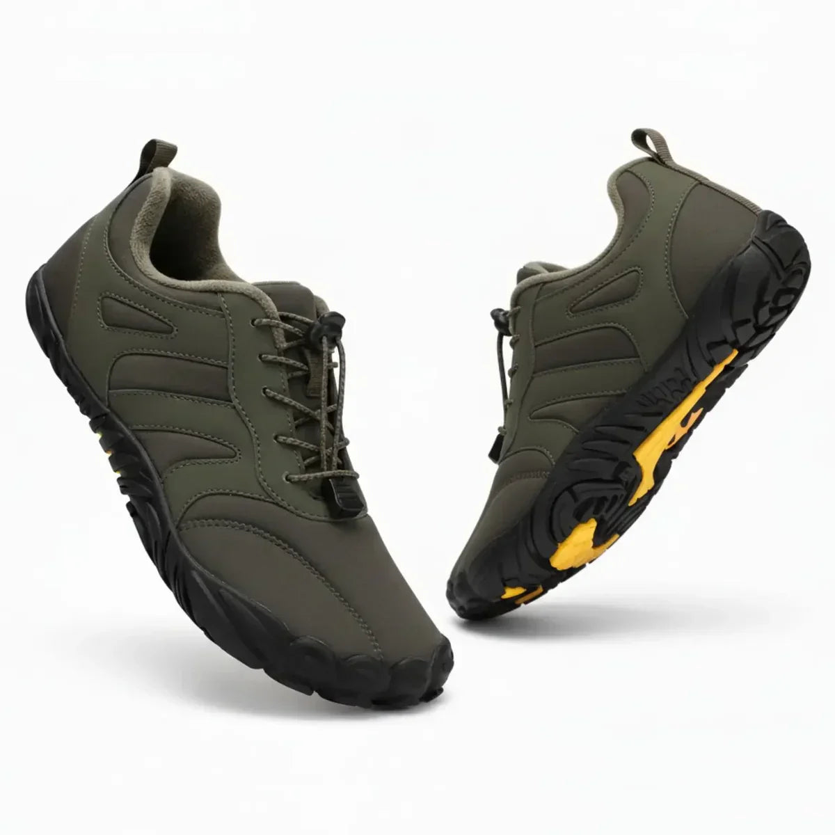 Unisex barefoot winter hiking shoes with rugged non-slip flexible sole and wide toe box for cold trails