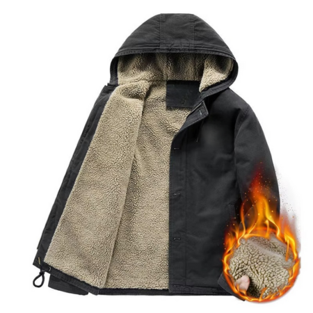 Men's insulated cotton padded hooded jacket relaxed fit with warm fleece lining for winter